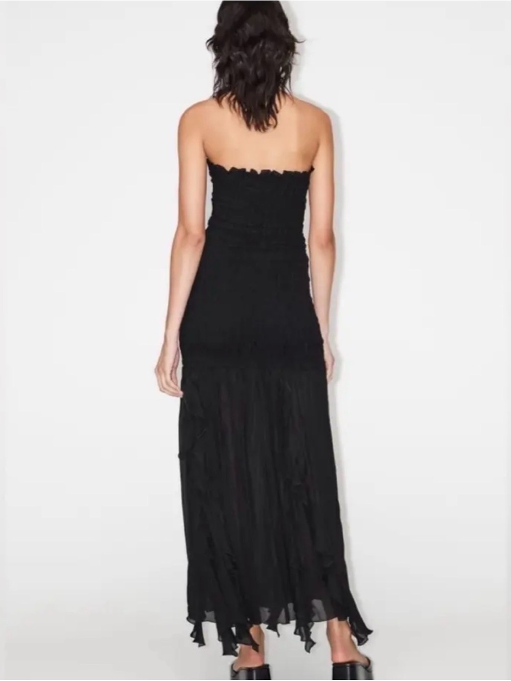 Zara Black Strapless Smocked Ruffle-Hem Maxi Dress - Picture 2 of 5